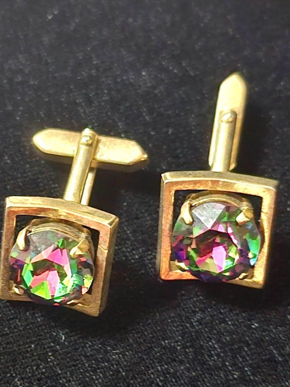 Vintage Swank Gold-Tone Cuff Links with Watermelon Vitrial Medium Mystic Topaz